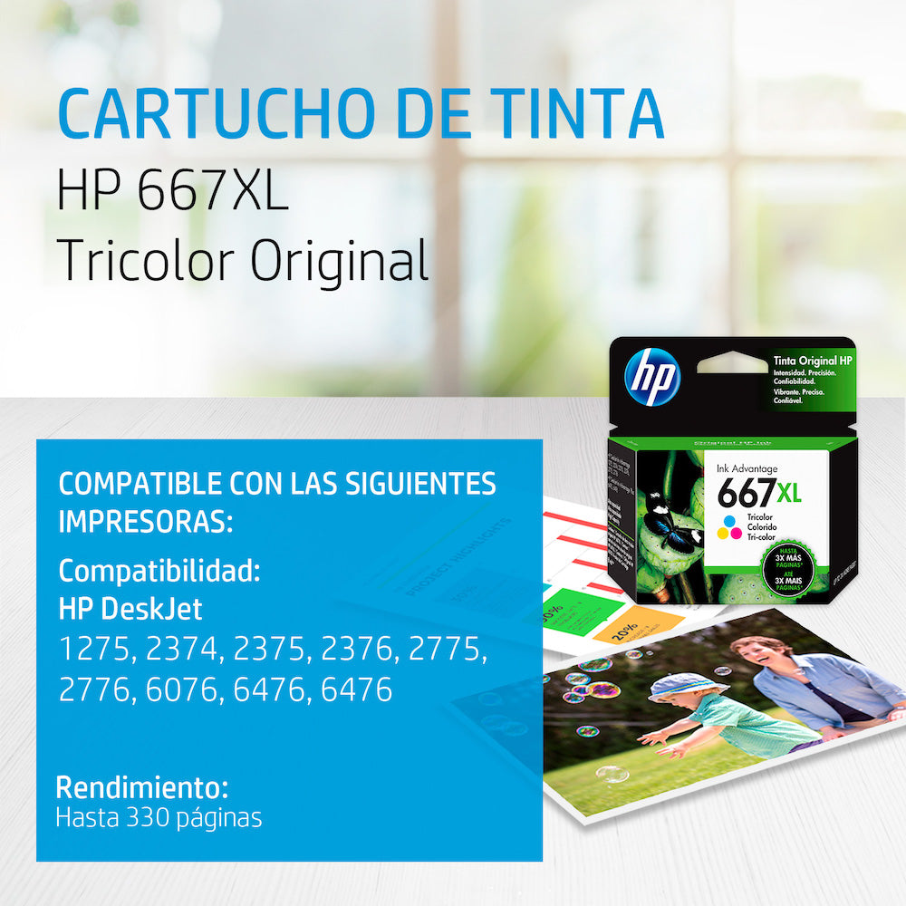 Cartucho de Tinta HP 667XL 3YM80AL Tricolor Original 8ml 1275/2374/2375/2376/2775/2776