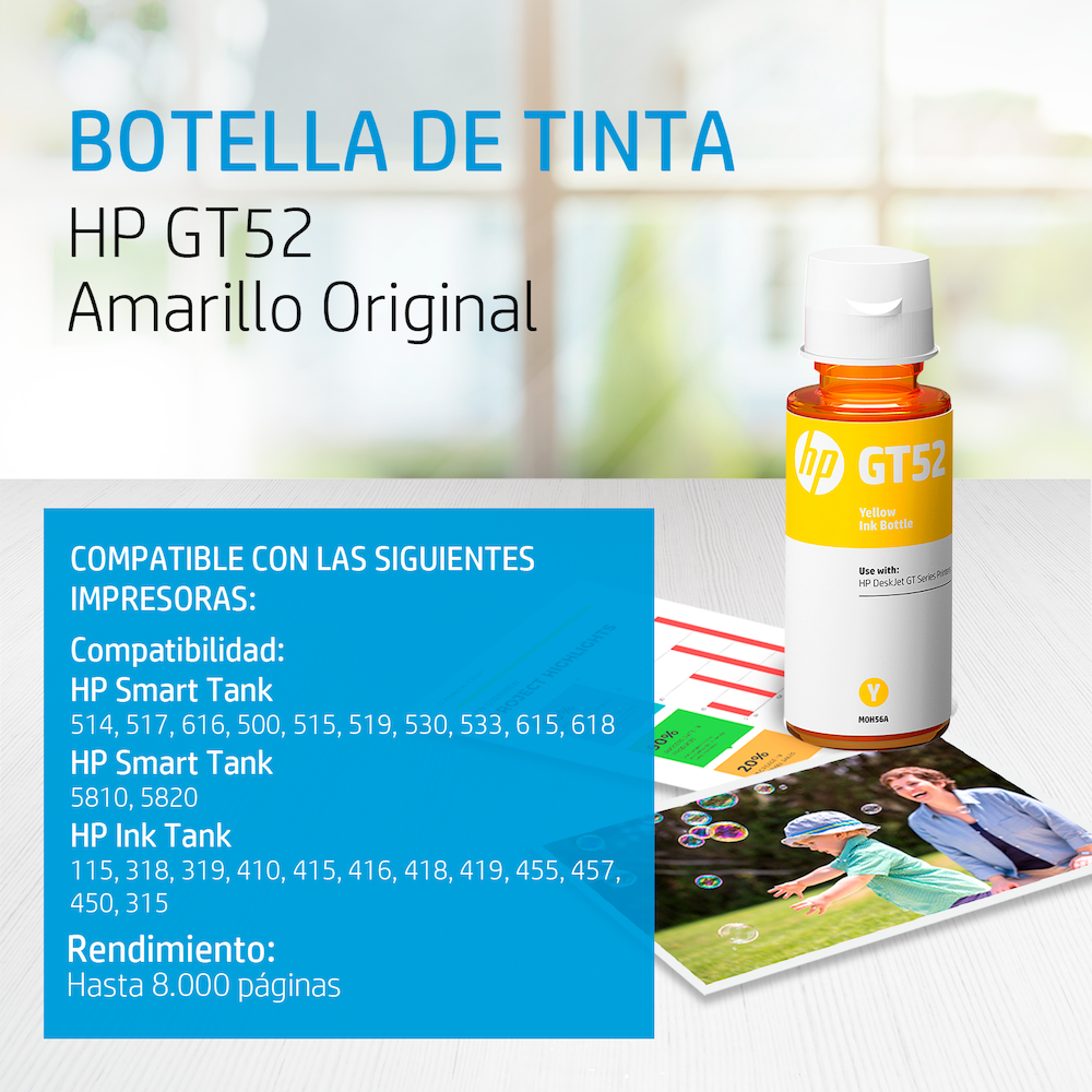 BOTELLA DE TINTA HP GT52 AMARILLO 70ML M0H56A – HP Store Ecuador